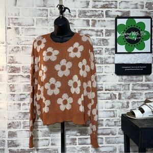 Gili Floral Knit Sweater - burnt orange and Cream NWT medium